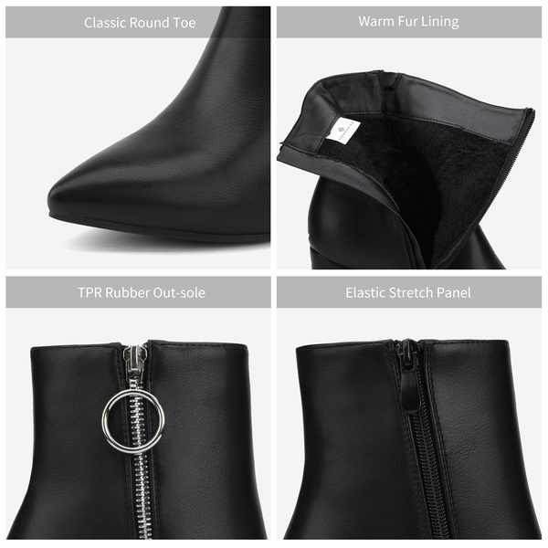 Chunky High Heel Ankle Boots - BLACK PU - 5